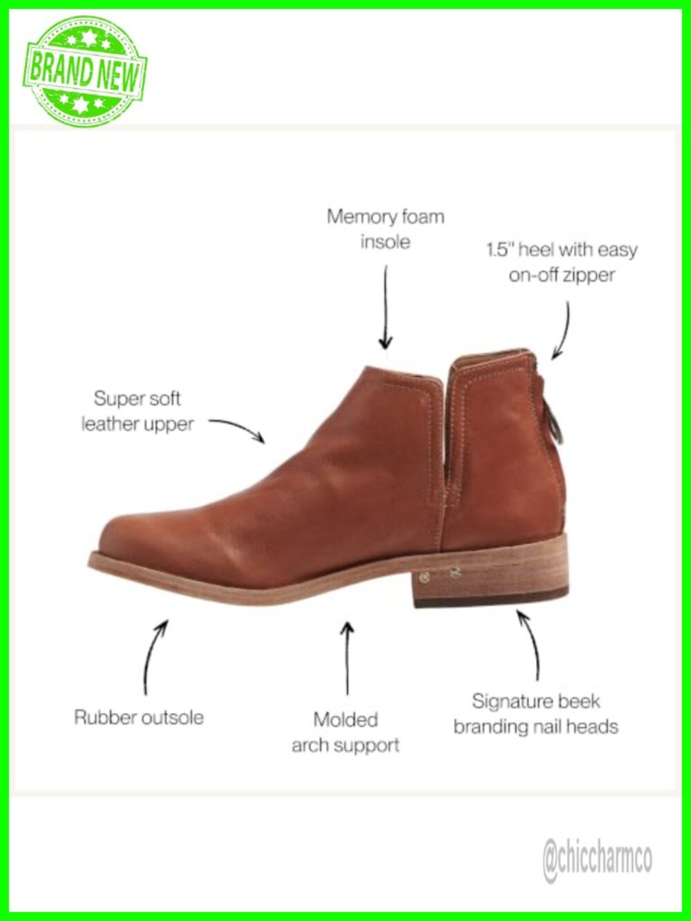 Leather Ankle Booties with Padded Insole Arch Support Back Zipper - Picture 3 of 5